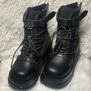 Black Studded Platform Lace Up Boots